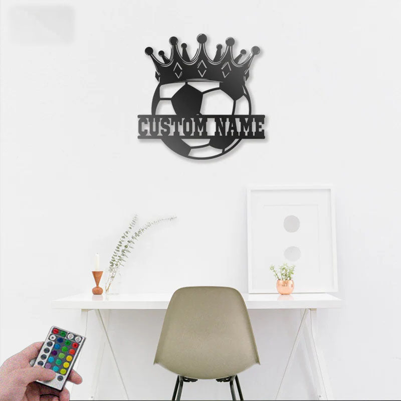 Custom Name Soccer Metal Sign Metal Wall Signs With RGB Led Light