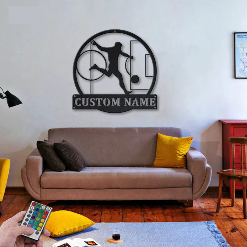 Custom Name Soccer Players, Metal Wall Signs With RGB Led Light