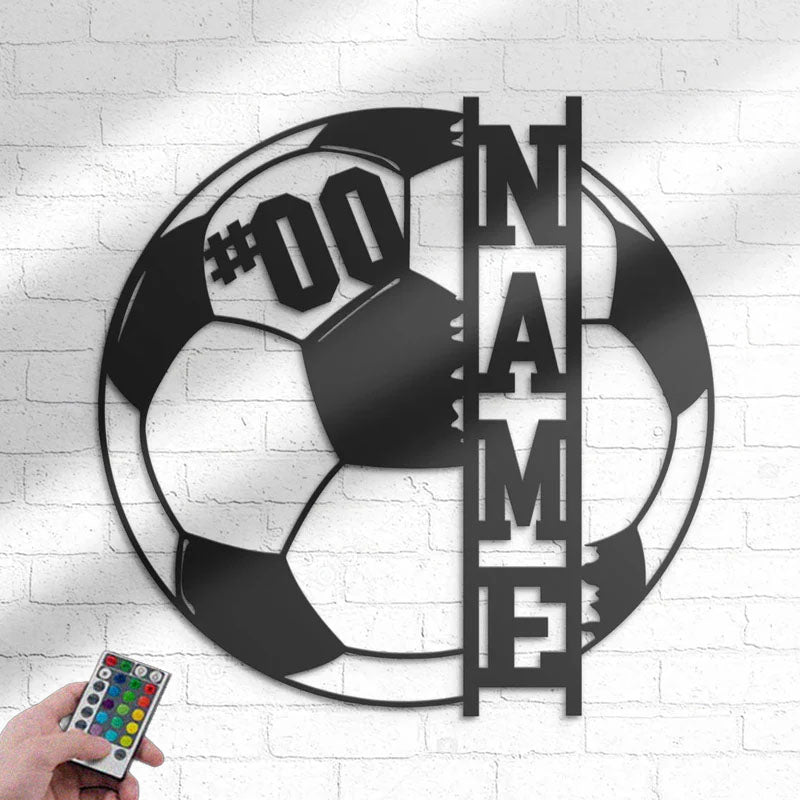 Custom Name Soccer Wall Decor, Metal Wall Signs With RGB Led Light