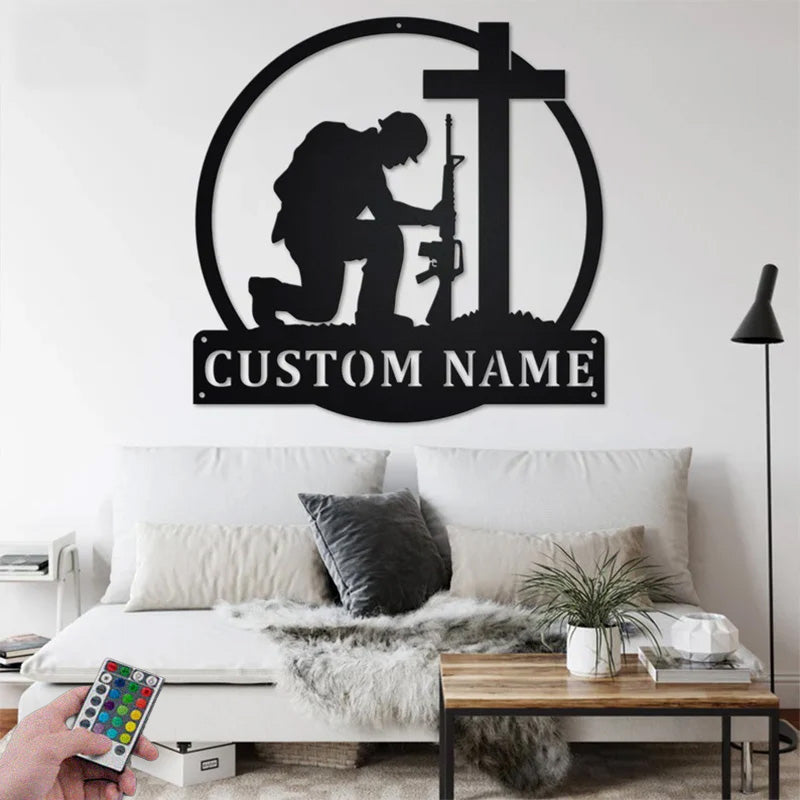 Custom Name Soldier Metal Wall Signs With RGB Led Light