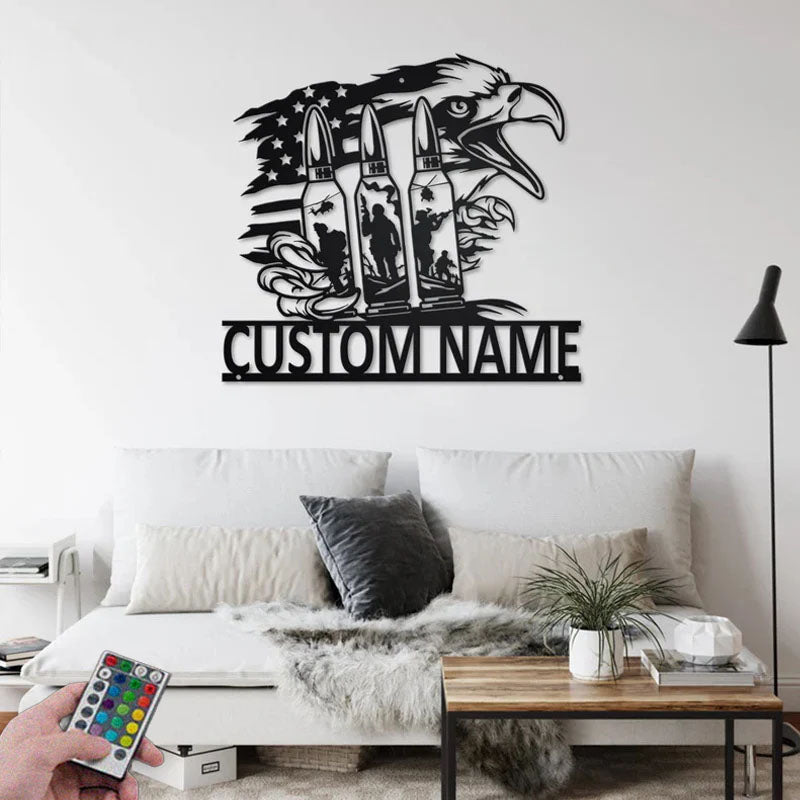 Custom Name Soldier Name Sign Decoration For Room, Metal Wall Signs With RGB Led Light