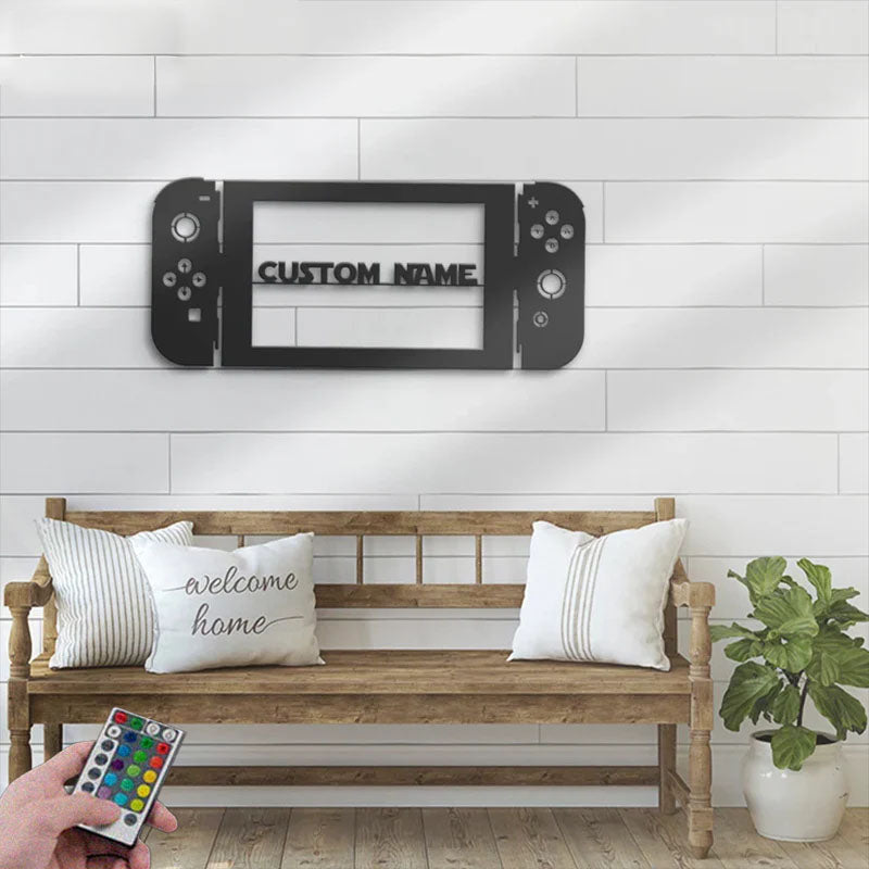 Custom Name Switch Control Gamer Name Sign Home Decor, Metal Wall Signs With RGB Led Light