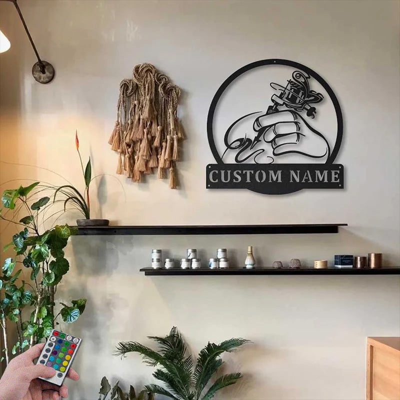 Custom Name Tattoo Artist Metal Wall Signs With RGB Led Light