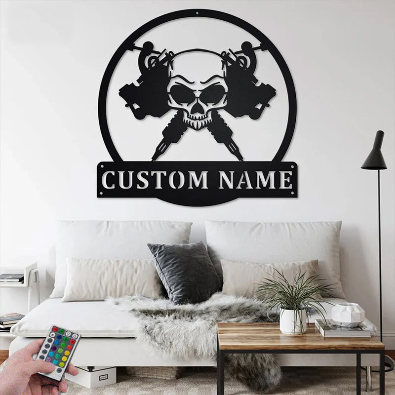 Custom Name Tattoo Artist Room Metal Wall Signs With RGB Led Light