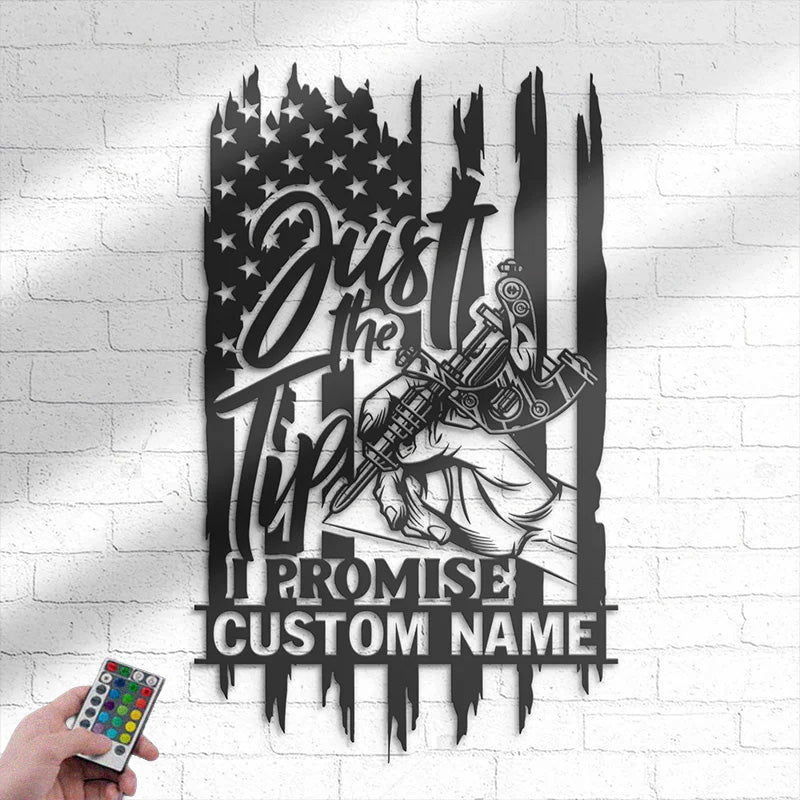 Custom Name Tattoo Machine Metal Wall Art With RGB Led Light