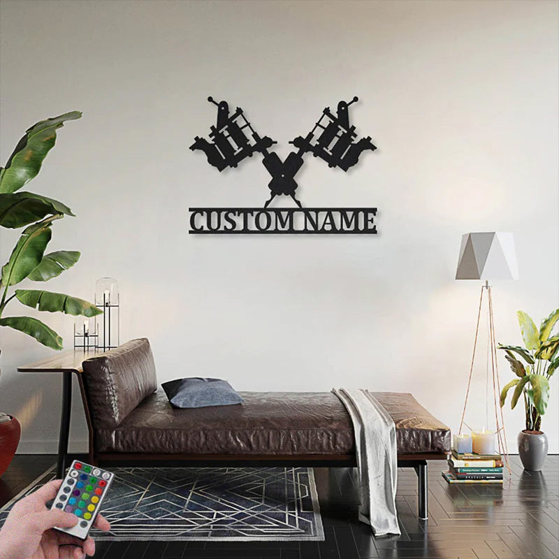Custom Name Tattoo Machine Wall Metal Wall Signs With RGB Led Light