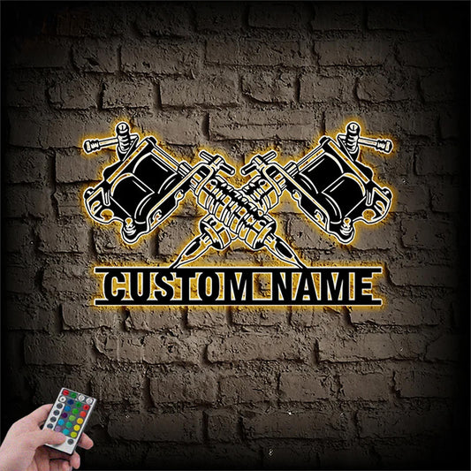 Custom Name Tattoo Shop Metal Wall Signs With RGB Led Light