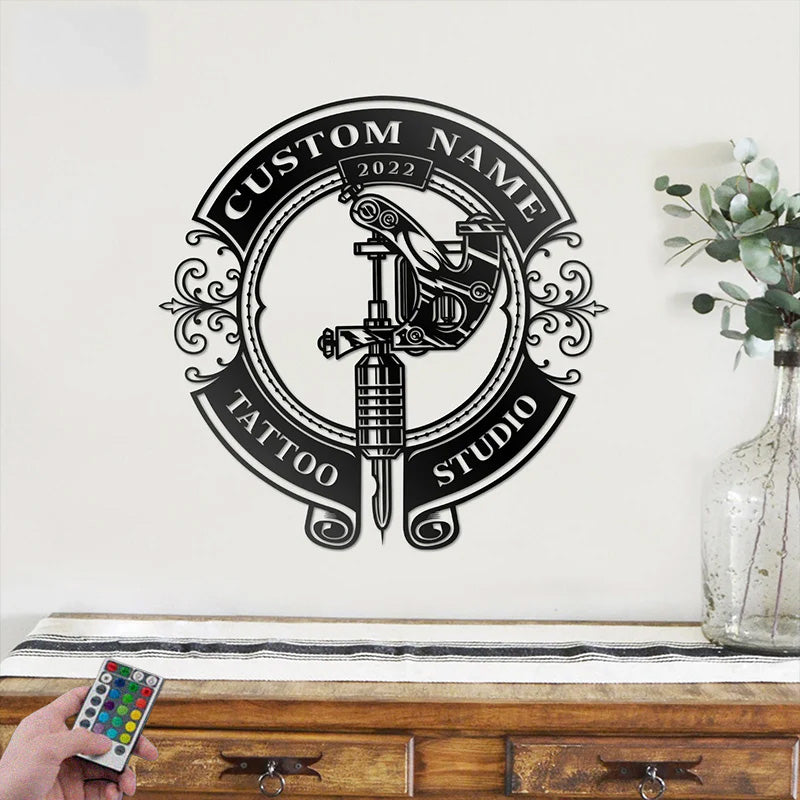 Custom Name Tattoo Studio Metal Wall Signs With RGB Led Light