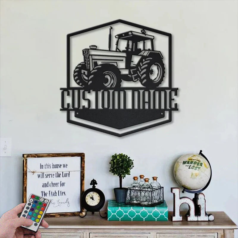 Custom Name Tractors Metal Wall Signs With RGB Led Light