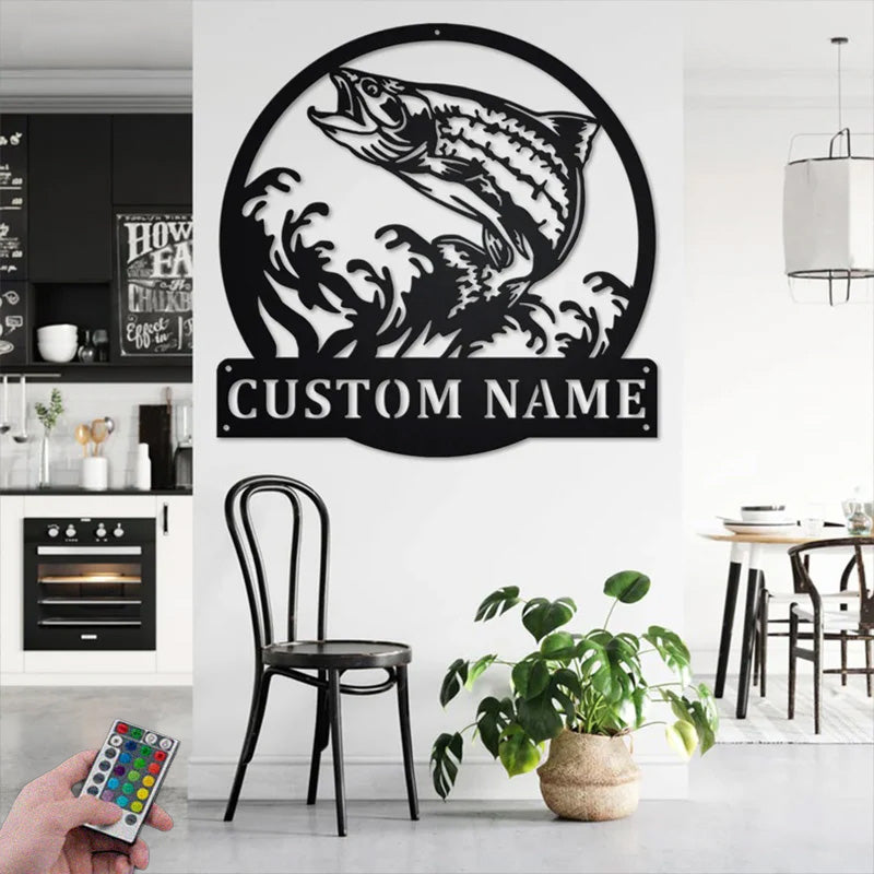 Custom Name Trout Fish Name Sign Decoration For Room, Metal Wall Signs With RGB Led Light