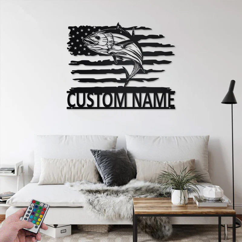 Custom Name Tuna Fish Name Sign Decoration For Room Metal Wall Signs With RGB Led Light
