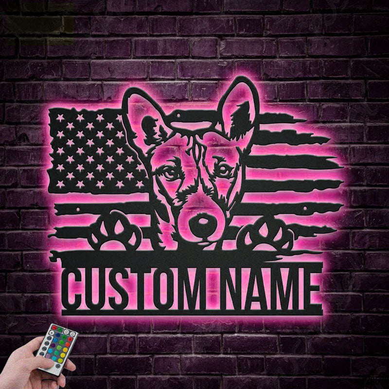 Custom Name US Basenji Dog, Metal Wall Signs With RGB Led Light