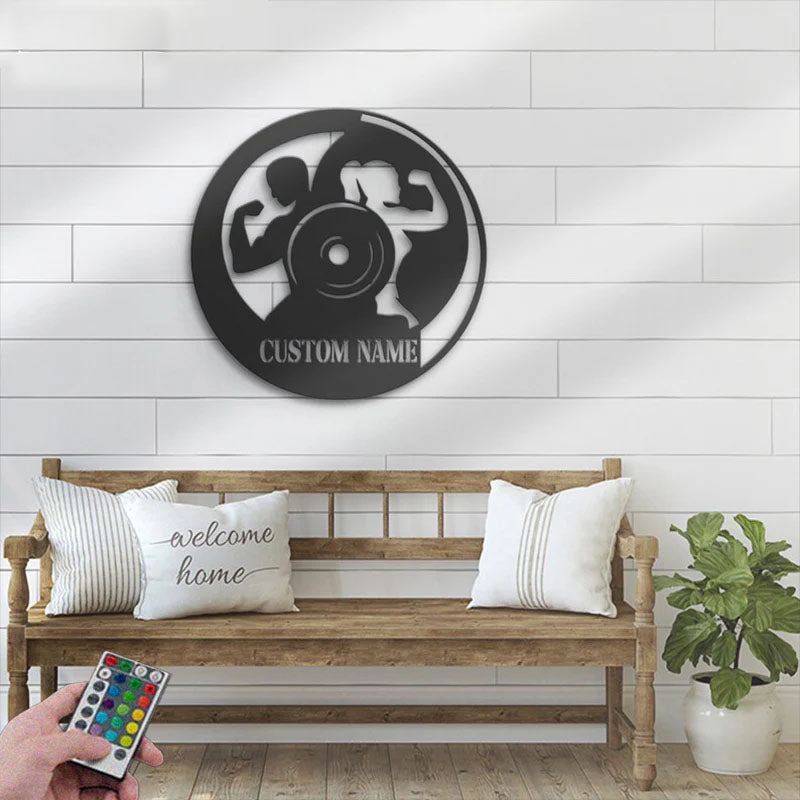 
Custom Name Weightlifting Name Sign Home Decor Bodybuilding Gym Fitness Metal Wall Signs With RGB Led Light
