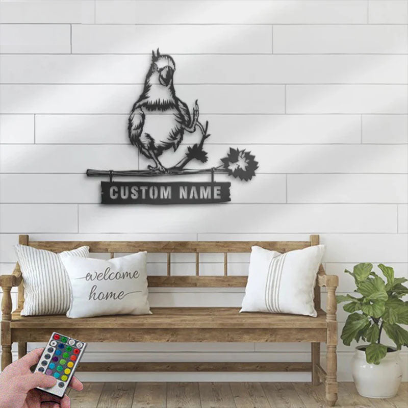 Custom Name Wildlife Parrot Lover Name Sign Home Decor, Metal Wall Signs With RGB Led Light
