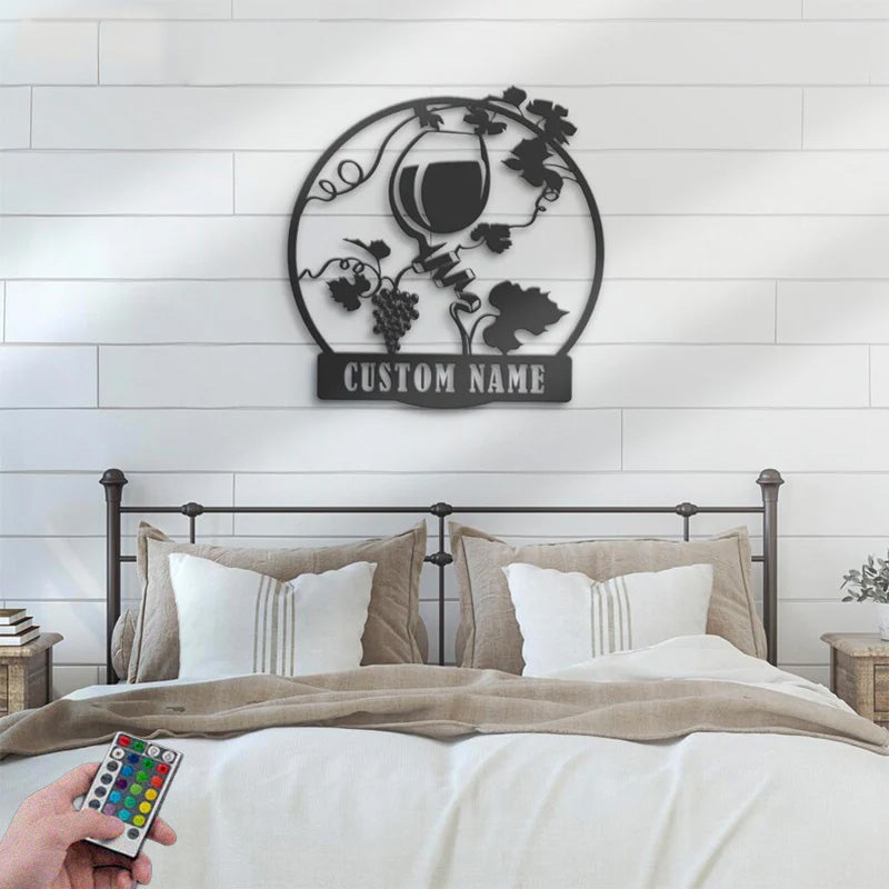 Custom Name Wine Bar Metal Wall Signs With RGB Led Light