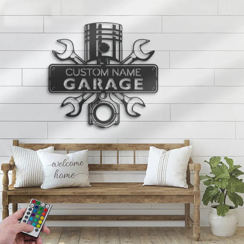 Custom Name Workshop Name Sign Home Decor Car Mechanic Repair Metal Wall Signs With RGB Led Light