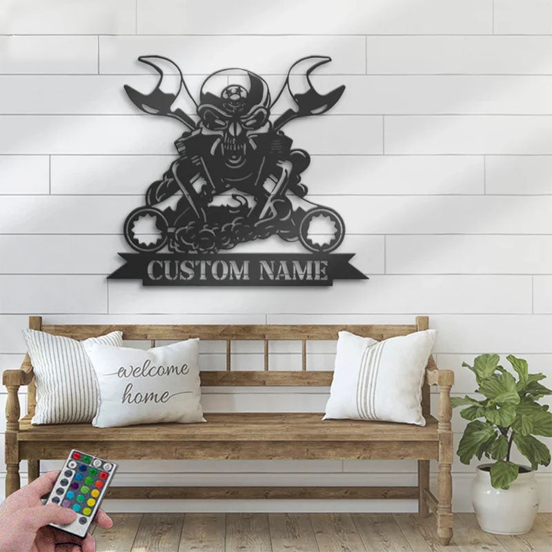 Custom Name Workshop Name Sign Home Decor Mechanic Repair Metal Wall Signs With RGB Led Light