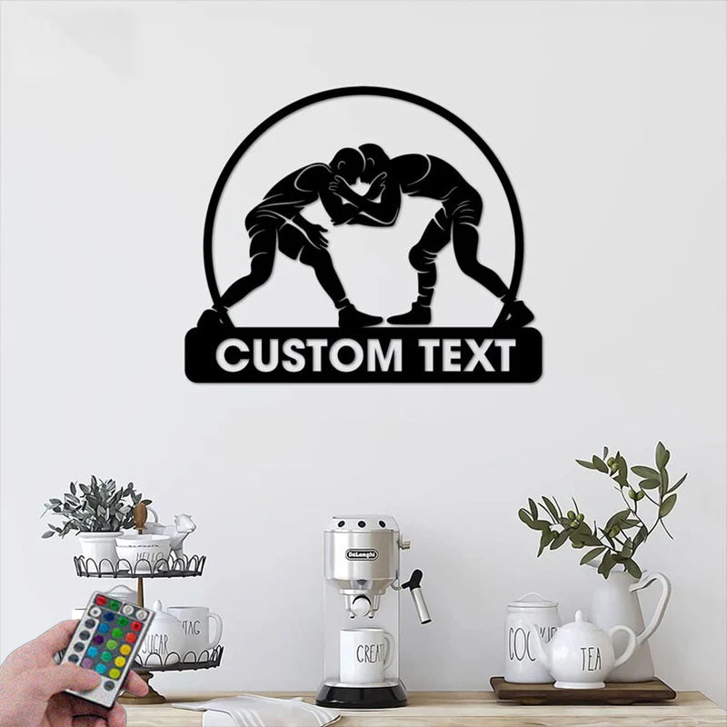 Custom Name Wrestling Player Name Sign Home Decor Gym Fitness Room, Metal Wall Signs With RGB Led Light