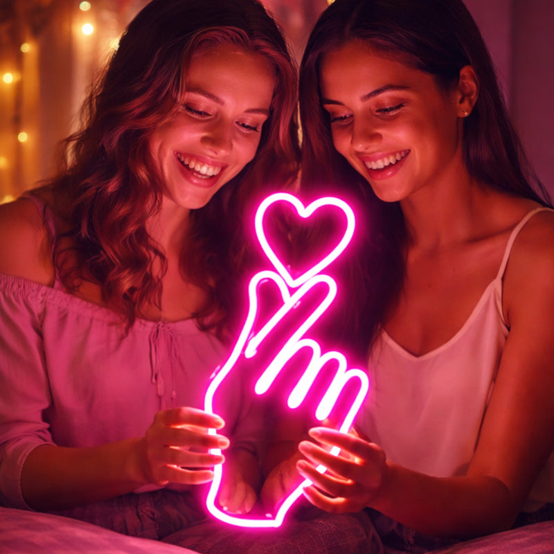 Hand Heart Neon Sign – Custom LED Neon Light Hand Shape for Bedroom Decor, Home Wall Art & Aesthetic Room