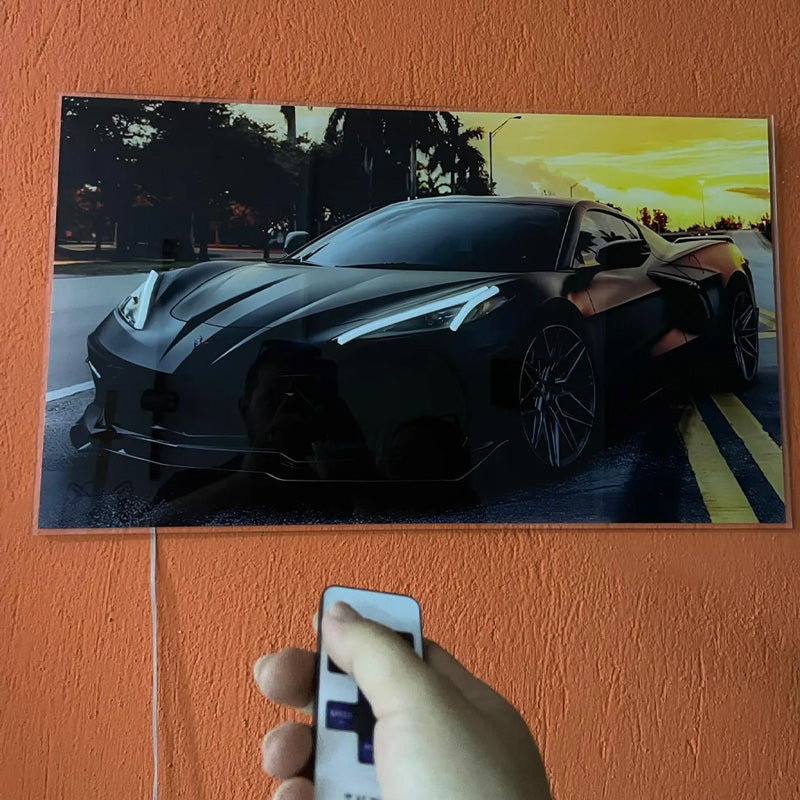 Neon Light Wall Art – Automotive Backlit Poster for Man Cave & Garage