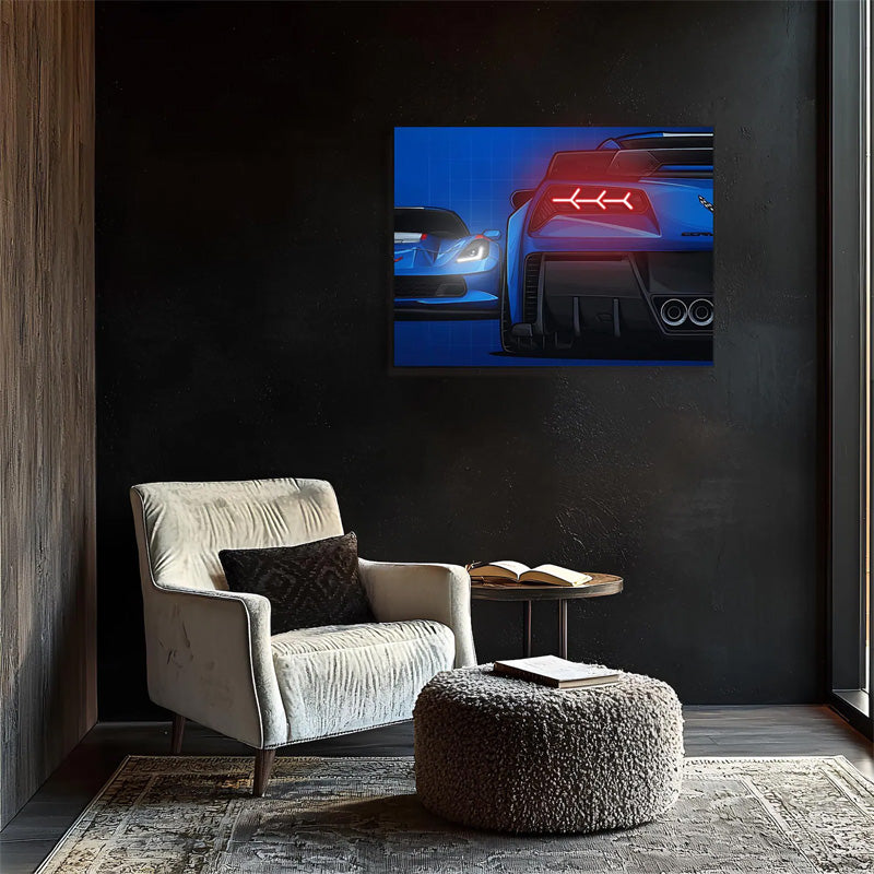 Neon Supercar Wall Art UV Print – Modern Automotive Poster for Gamer Room & Man Cave - LEDTOT