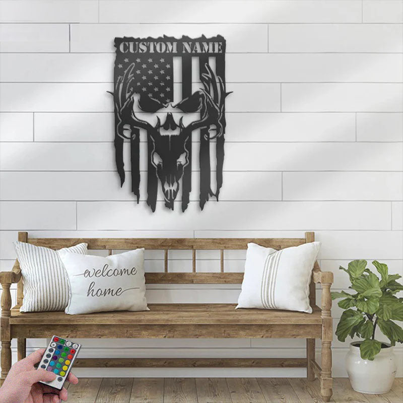 Personalized American Deer Hunting, Metal Wall Signs With RGB Led Light