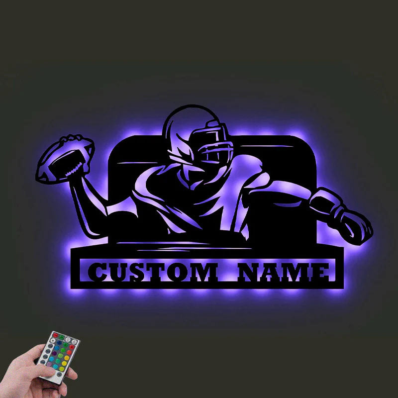 Personalized American Football Cutting Metal, Metal Wall Signs With RGB Led Light