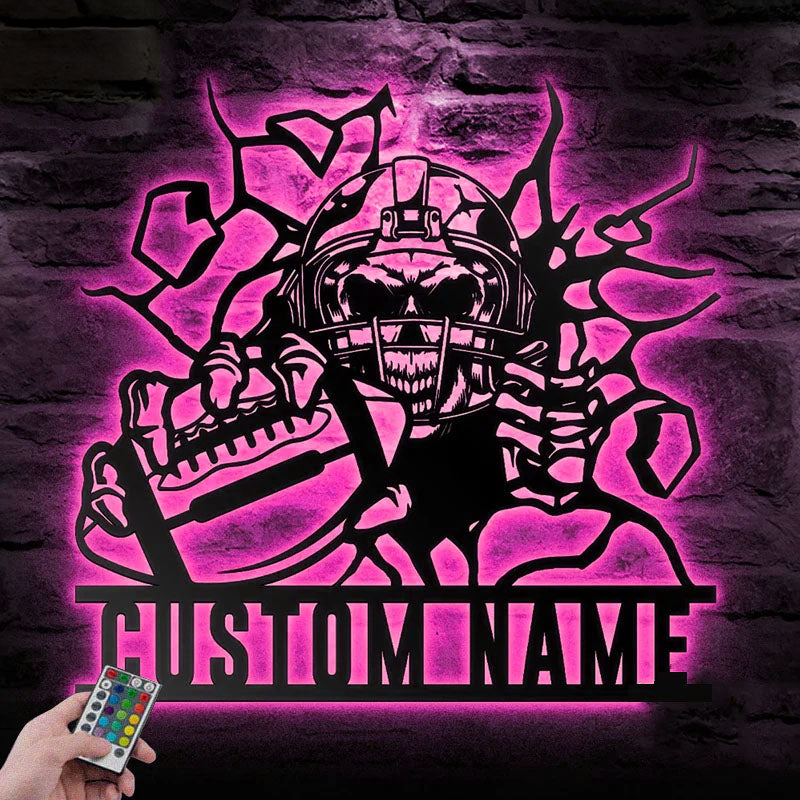 Personalized American Football Player, Metal Wall Signs With RGB Led Light