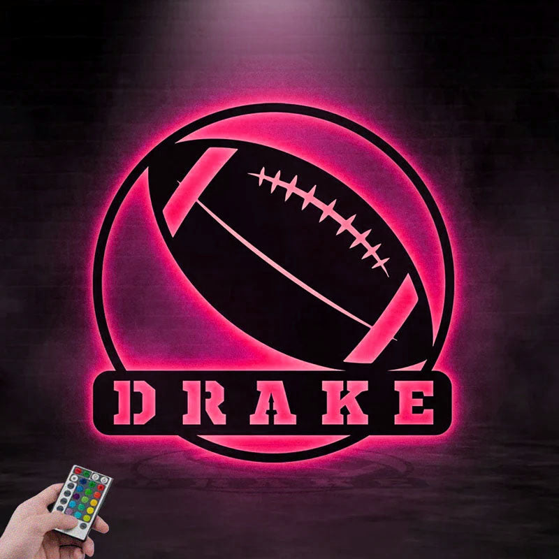 Personalized American Football, Metal Wall Signs With RGB Led Light
