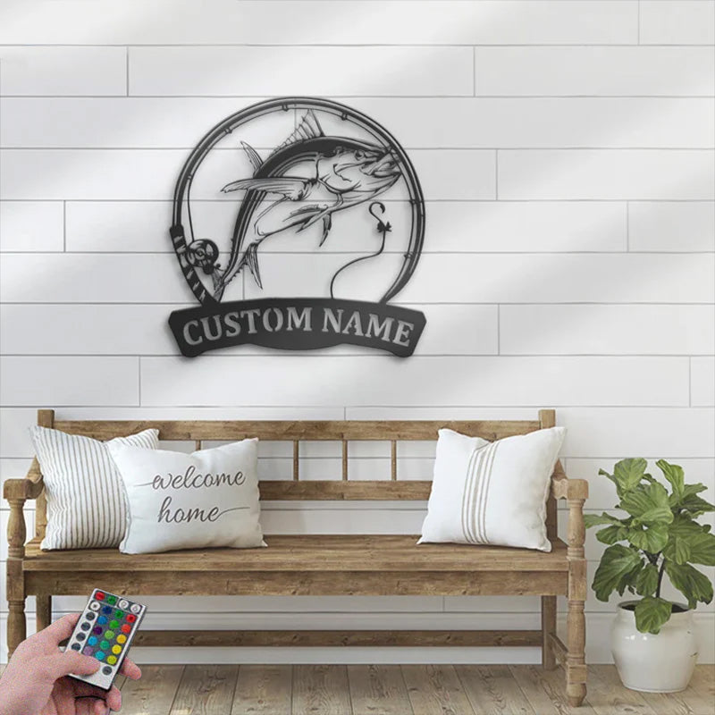 Personalized Atlantic Bluefin Tuna Fishing Metal Wall Signs With RGB Led Light
