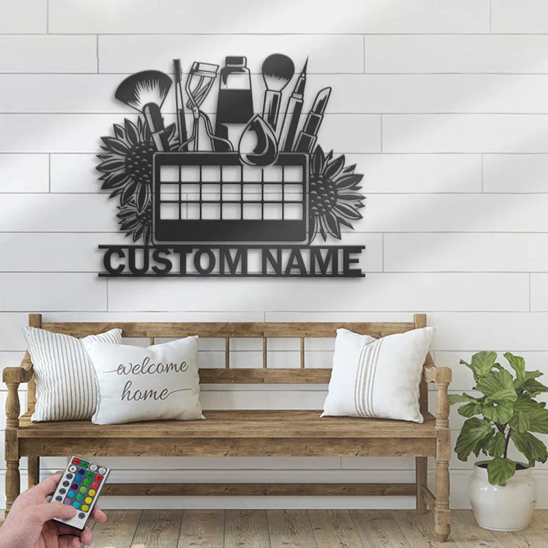 Personalized Beauty Salon, Metal Wall Signs With RGB Led Light