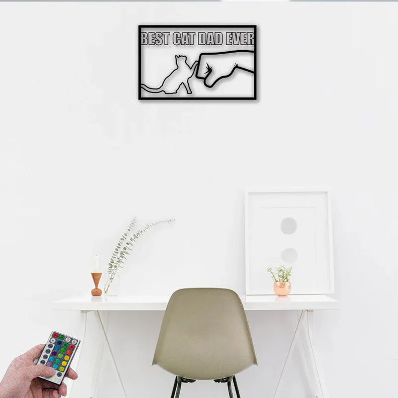 Personalized Best Cat Dad Ever, Metal Wall Signs With RGB Led Light