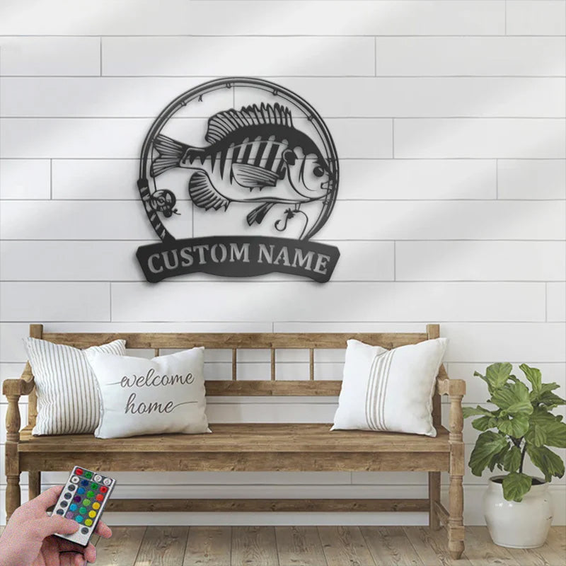Personalized Bluegill Fish Fishing Metal Wall Signs With RGB Led Light