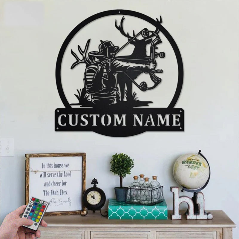 Personalized Bow Hunting Metal Wall Signs With RGB Led Light
