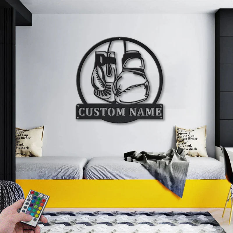Personalized Boxing Gloves Metal Wall Signs With RGB Led Light