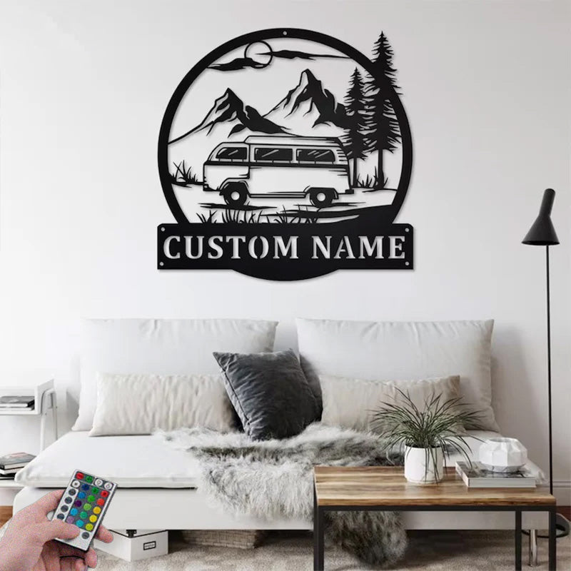 Personalized Camper Van Metal Wall Signs With RGB Led Light