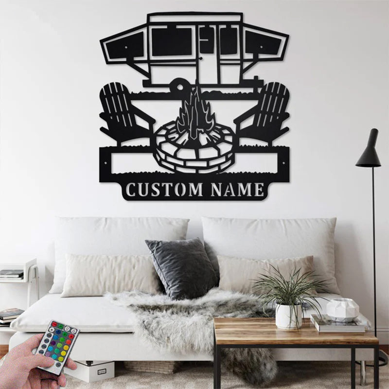 Personalized Camping Car Metal Wall Art With LED Light, Custom Name Camper Name Sign Decoration For Room, Camping Car Metal Home Decor, Camper