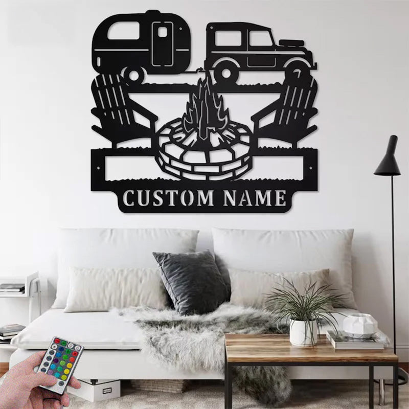 Personalized Camping Car Metal Wall Signs With RGB Led Light