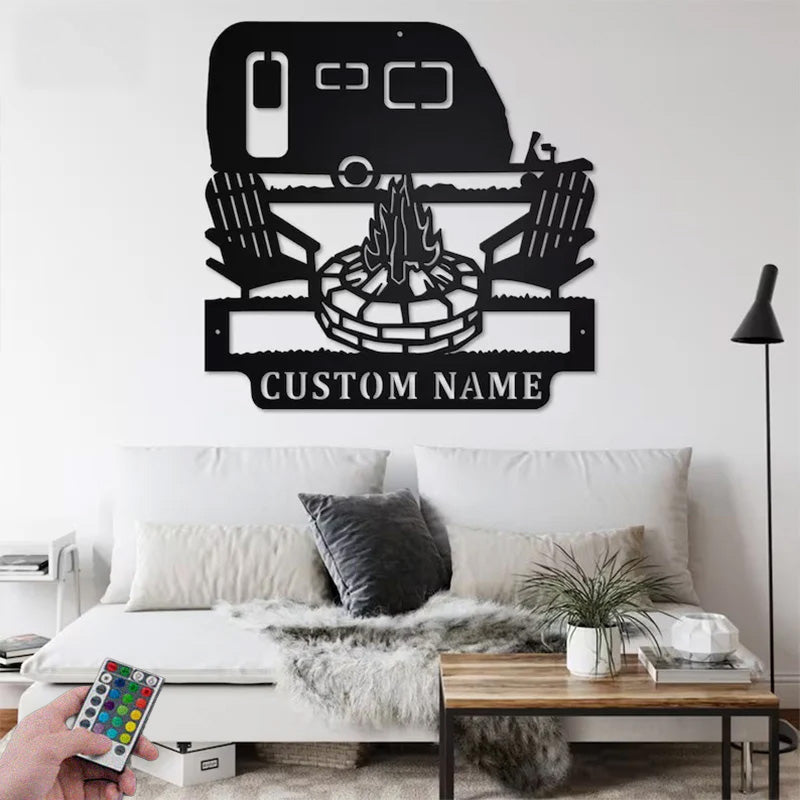 Personalized Camping Car Metal Wall Signs With RGB Led Light