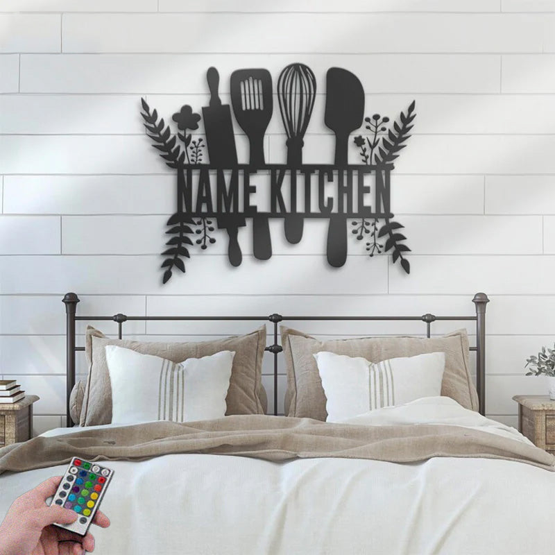 Personalized Chef Tools Metal Wall Signs With RGB Led Light