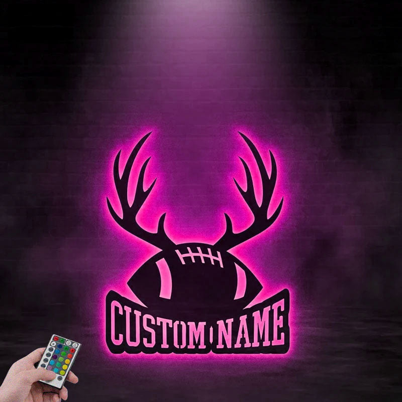 Personalized Christmas Football Player, Metal Wall Signs With RGB Led Light