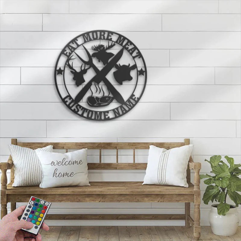 Personalized Cow Deer Moose Meat Shop Metal Wall Signs With RGB Led Light