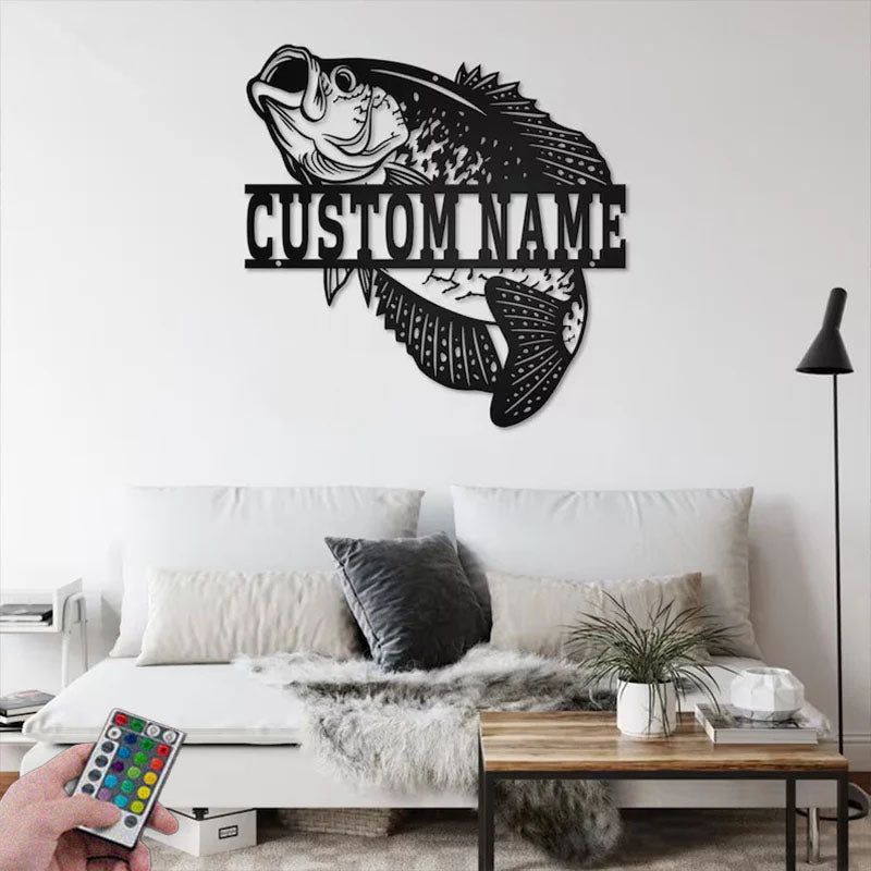 Personalized Crappie Fish Metal Wall Signs With RGB Led Light