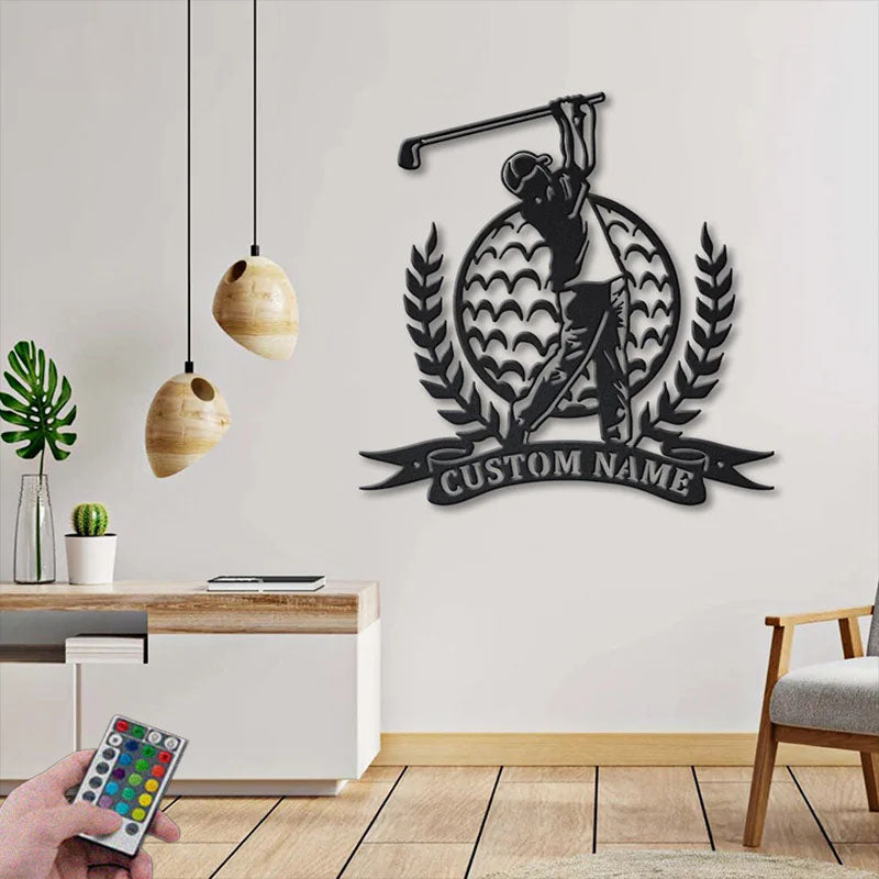 Personalized Custom Golf Metal Wall Signs With RGB Led Light