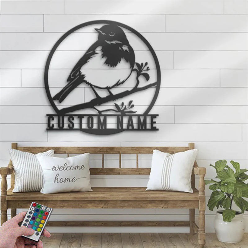 Personalized Cute American Robin, Metal Wall Signs With RGB Led Light