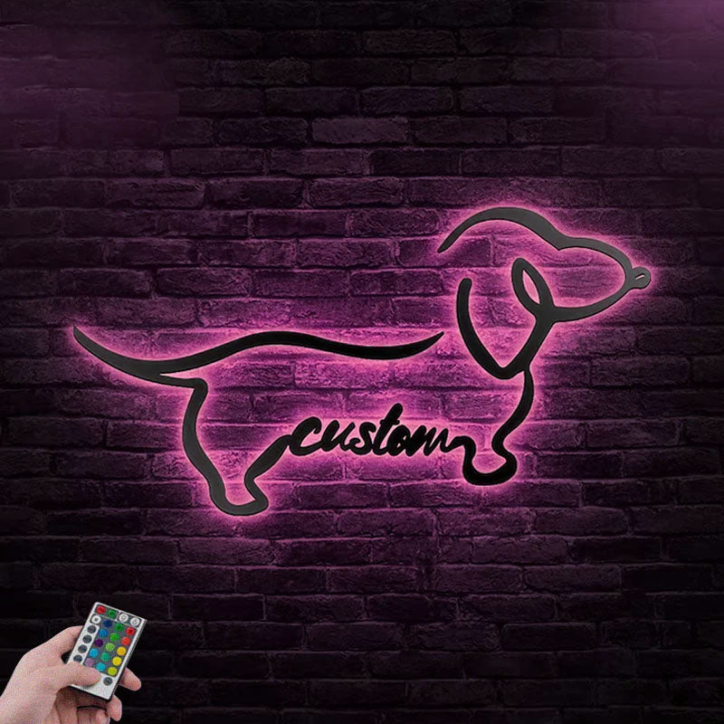 Personalized Dachshund Dog, Metal Wall Signs With RGB Led Light