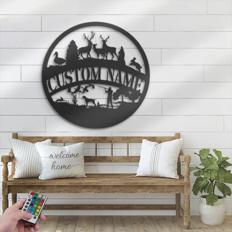 Personalized Deer Duck Hunting Metal Wall Signs With RGB Led Light