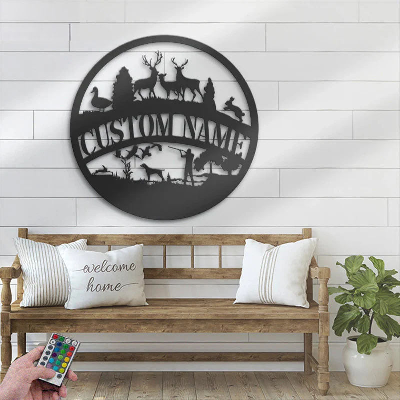 Personalized Deer Duck Hunting, Metal Wall Signs With RGB Led Light