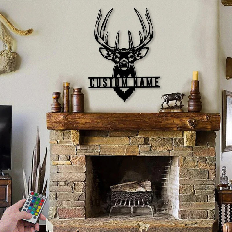 Personalized Deer Head Metal Wall Signs With RGB Led Light