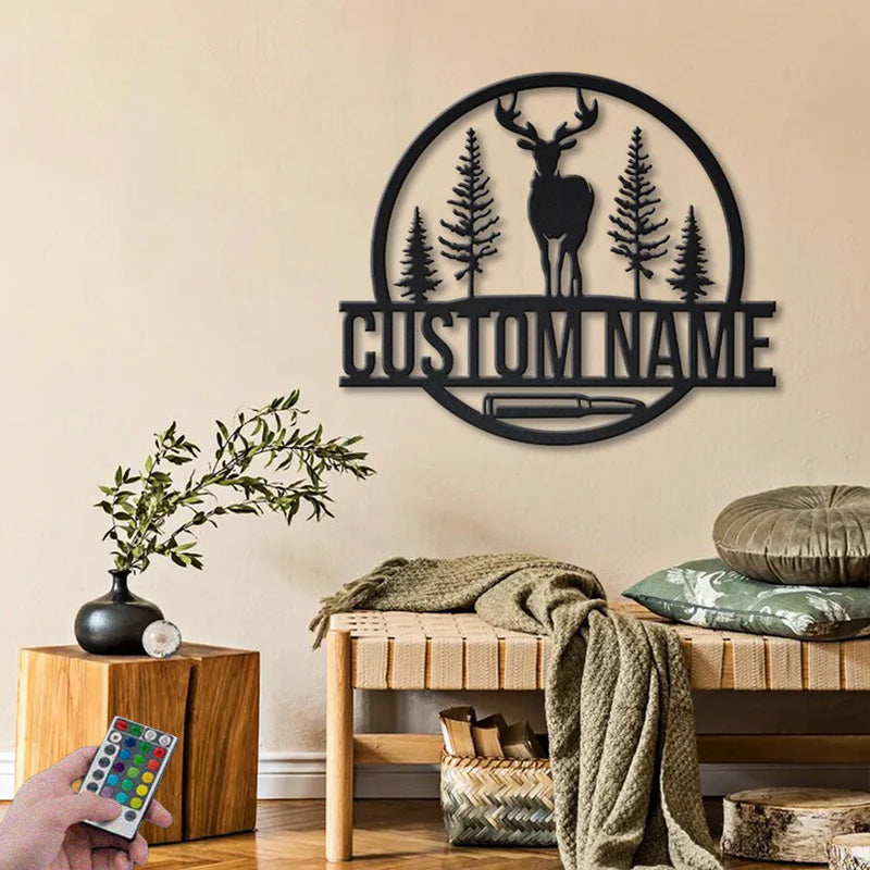 Personalized Deer Hunting Metal Wall Signs With RGB Led Light